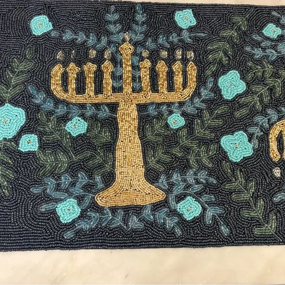 Luxurious Gold and Blue Menorah Runner - Picture 4 of 4